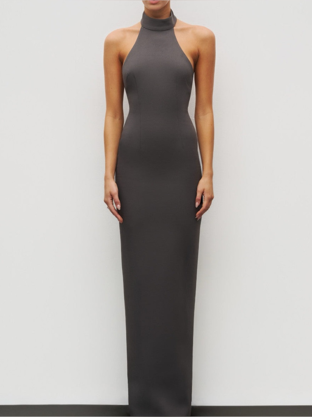 NWT! Heiress Sculpted Crepe Halter Maxi Dress